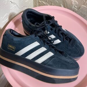 Adidas Gazelle Black and White Platform Sneakers